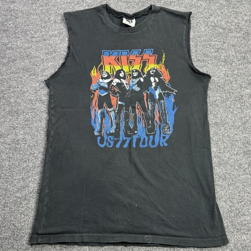 KISS Rock and Roll Over Womens Small Black Tank Top US 77 Tour Graphic Tee
